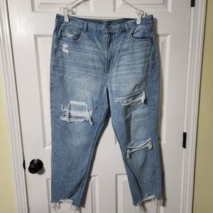 American Eagle Women's High Rise Distressed Blue Mom Jeans